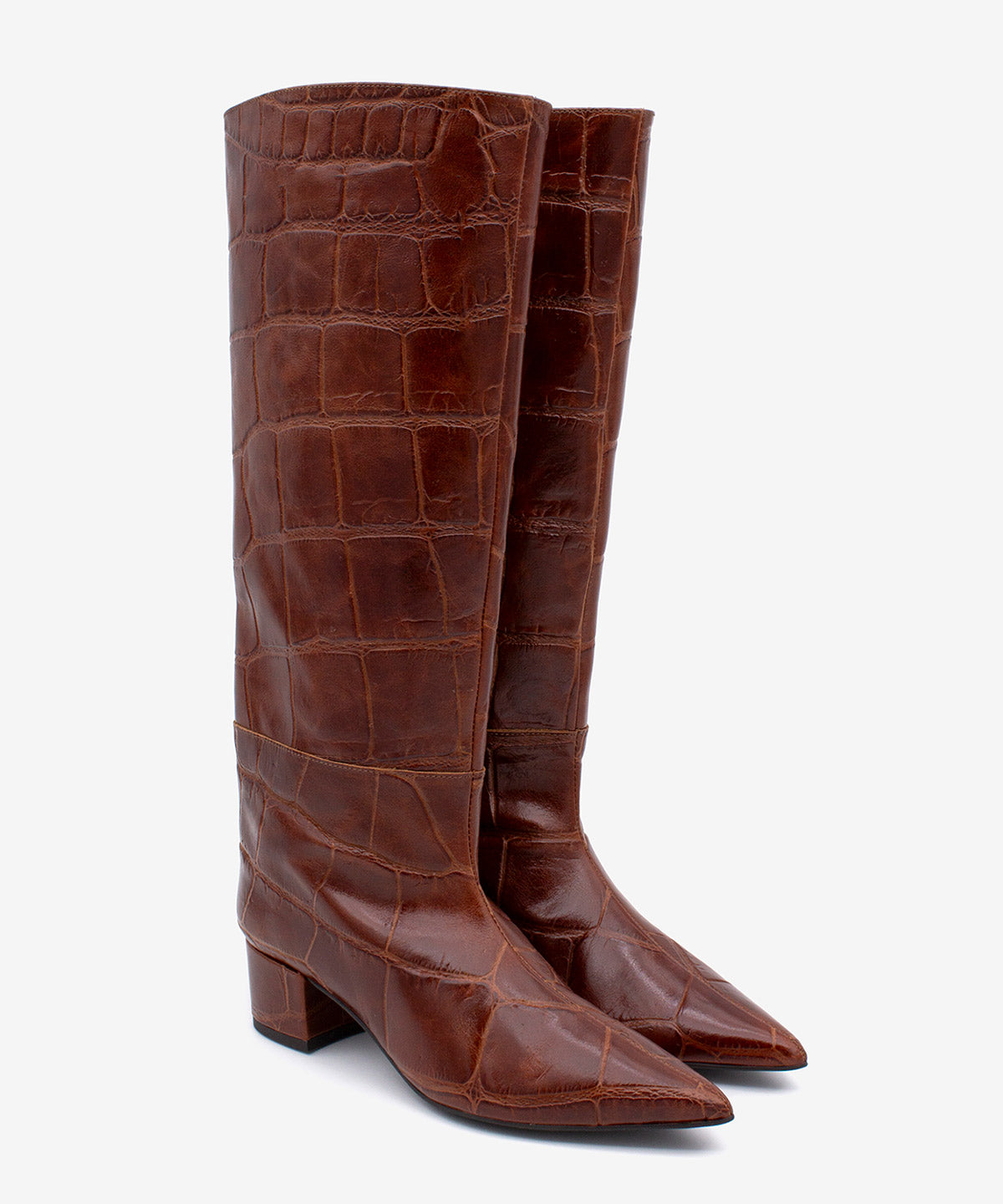 Botas básicas de mujer de tipo gaucha de tacón ancho de piel print croco, jovanna - Ángel Alarcón - Marrón Marrón-3