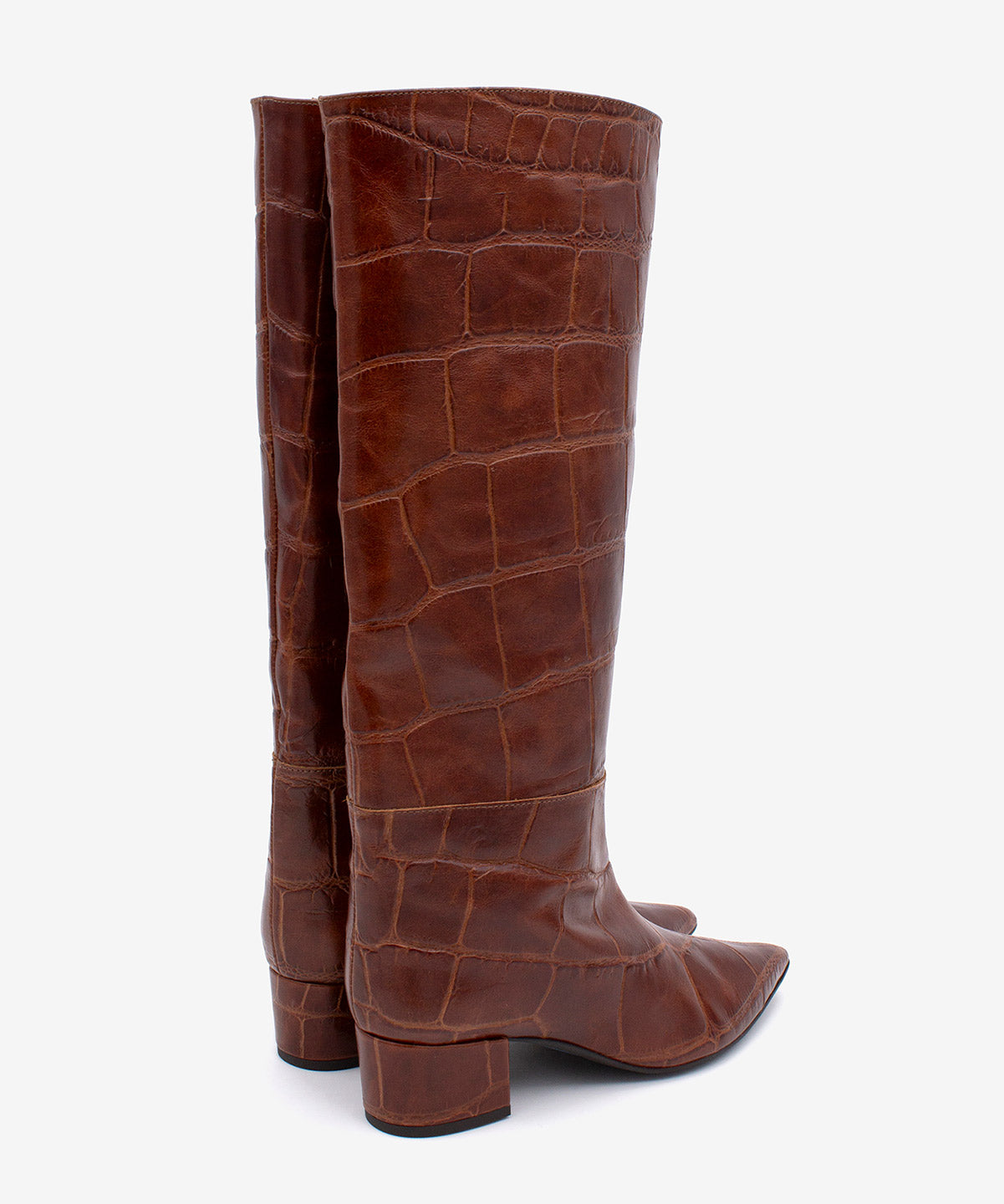 Botas básicas de mujer de tipo gaucha de tacón ancho de piel print croco, jovanna - Ángel Alarcón - Marrón Marrón-4