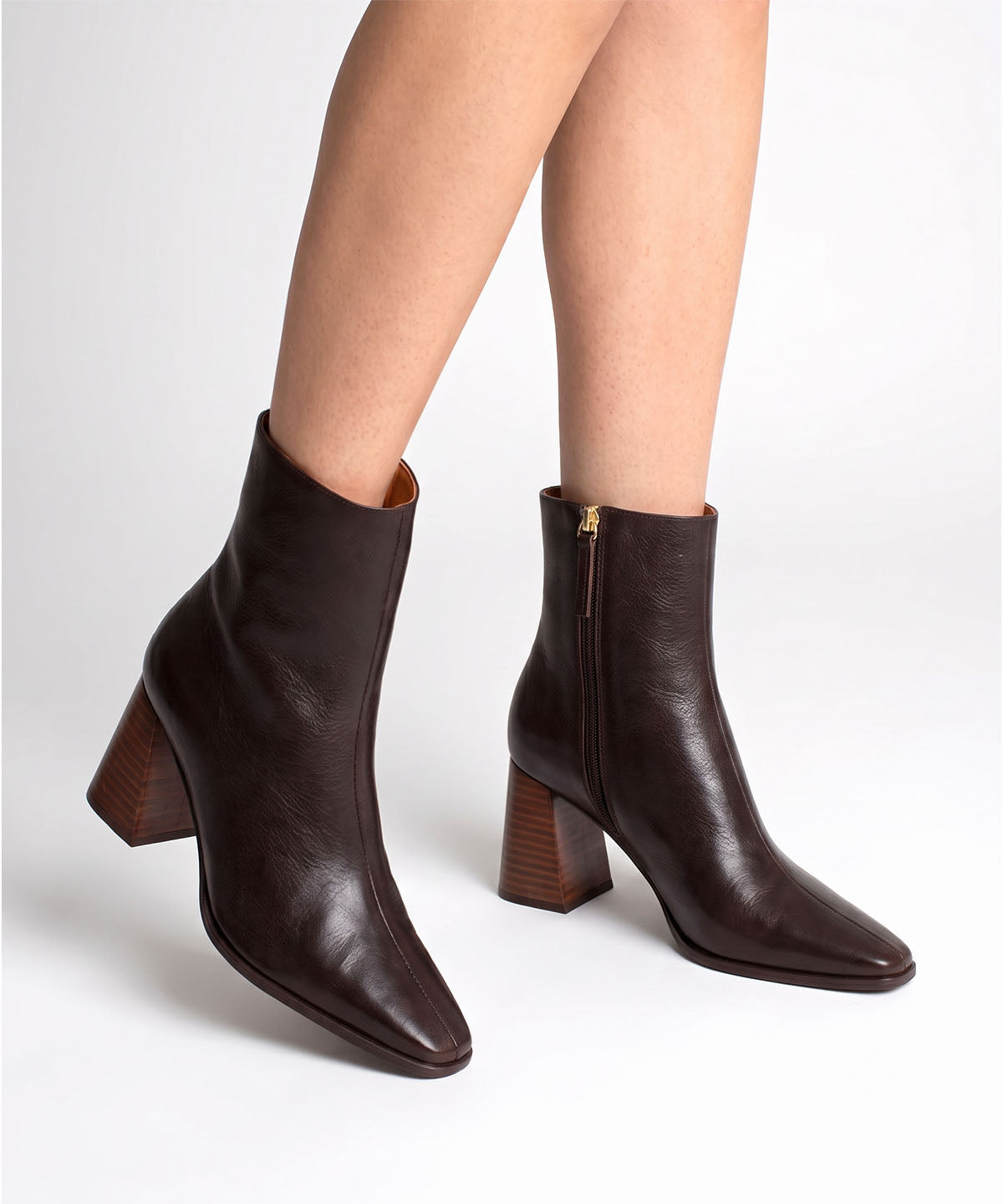 Botines básicos de mujer de tacón ancho efecto madera de piel natural, trimia - Ángel Alarcón - Marrón oscuro Marrón oscuro-2