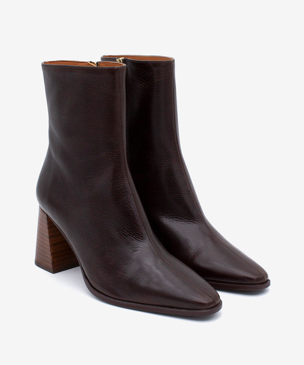 Botines básicos de mujer de tacón ancho efecto madera de piel natural, trimia - Ángel Alarcón - Marrón oscuro Marrón oscuro-4