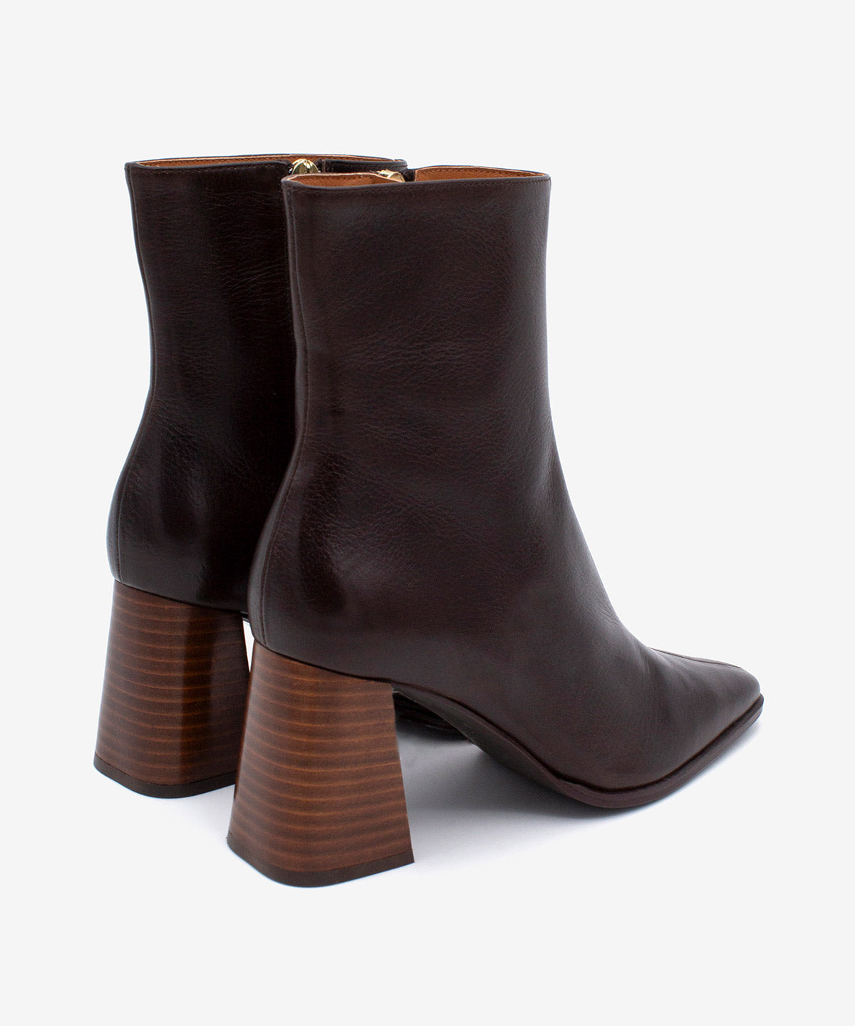 Botines básicos de mujer de tacón ancho efecto madera de piel natural, trimia - Ángel Alarcón - Marrón oscuro Marrón oscuro-5