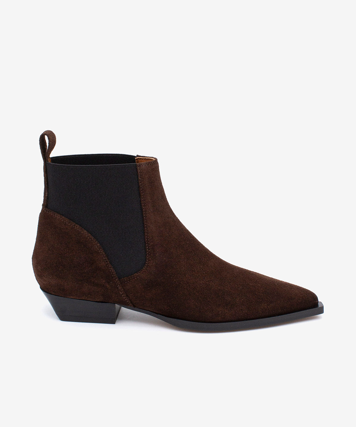 Botines chelsea de mujer de tacón bajo de serraje, negade - Ángel Alarcón - Marrón oscuro Marrón oscuro-1