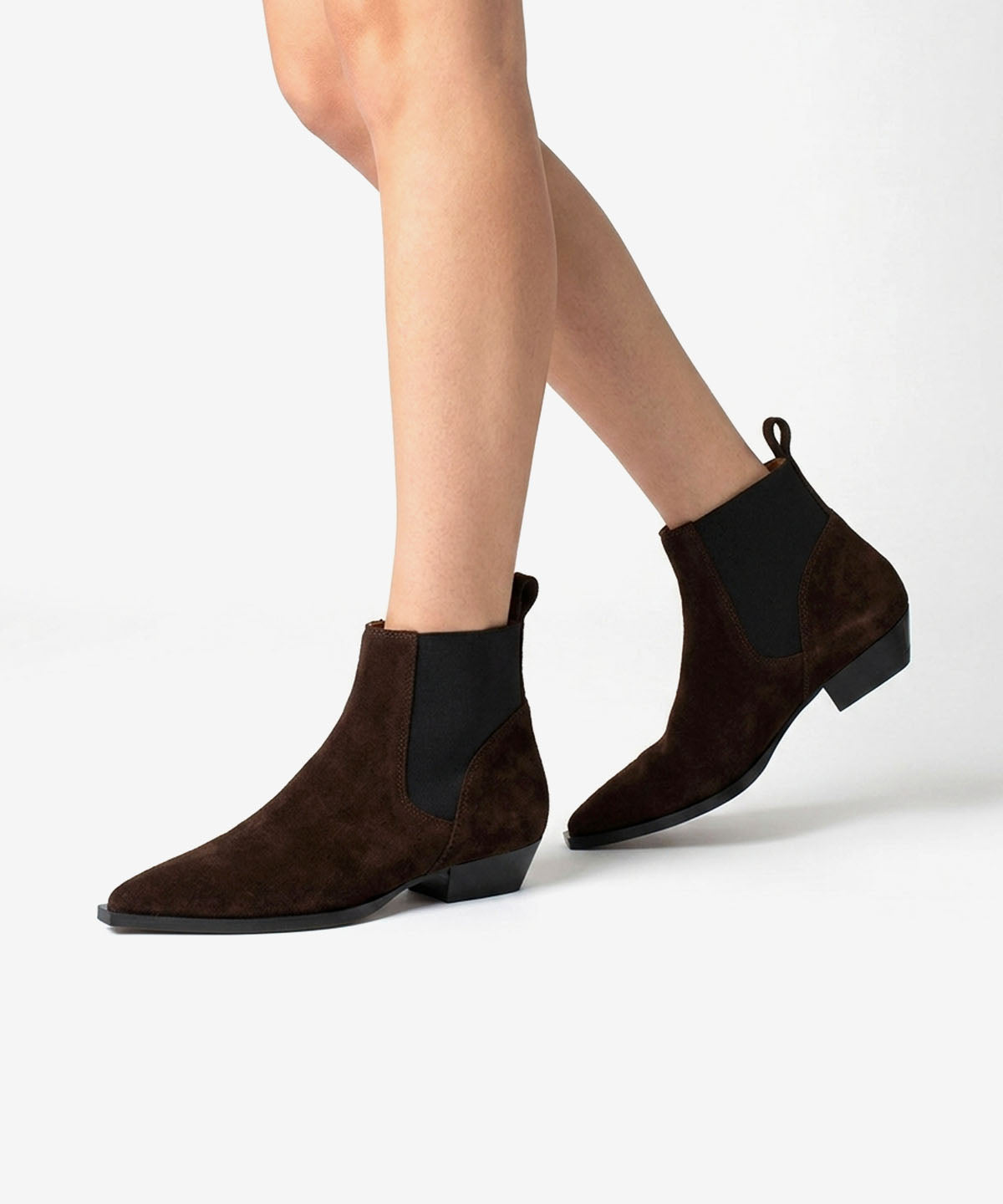 Botines chelsea de mujer de tacón bajo de serraje, negade - Ángel Alarcón - Marrón oscuro Marrón oscuro-2