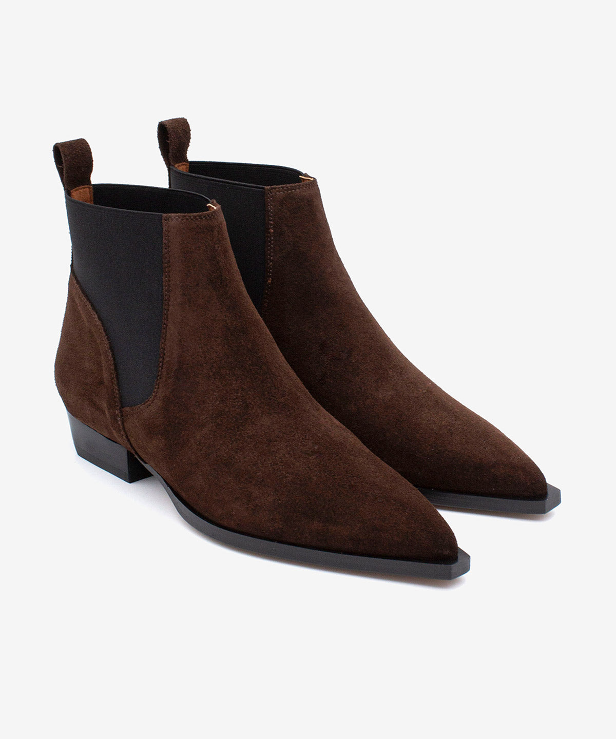 Botines chelsea de mujer de tacón bajo de serraje, negade - Ángel Alarcón - Marrón oscuro Marrón oscuro-3