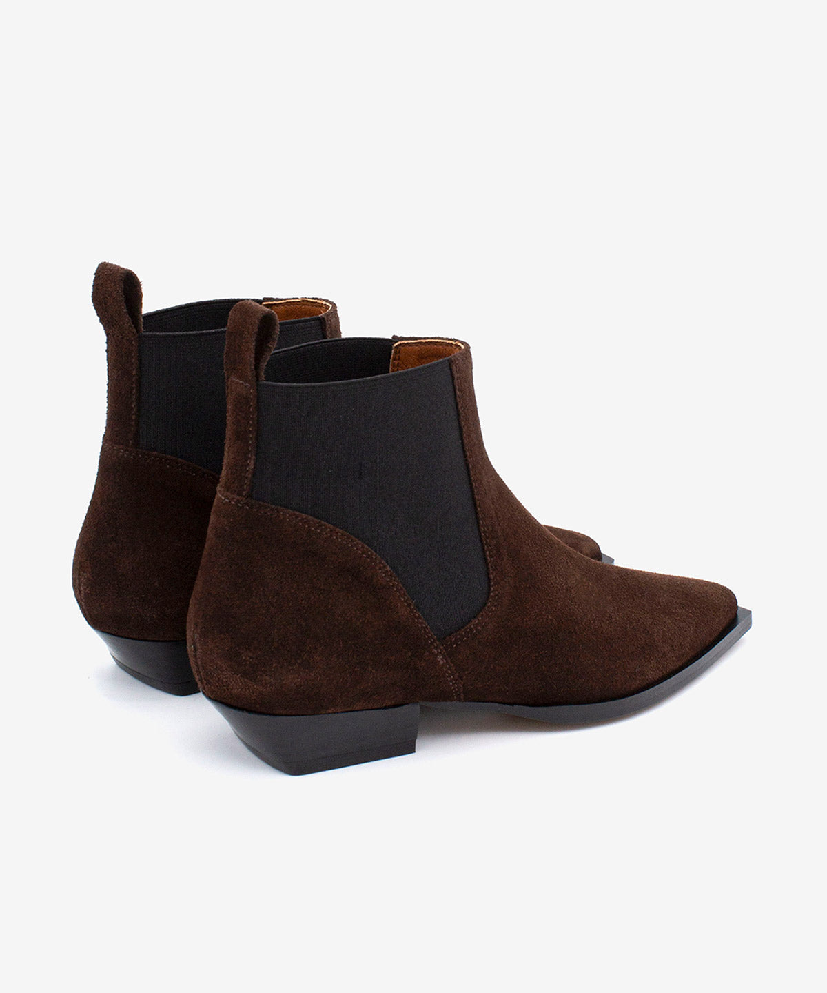 Botines chelsea de mujer de tacón bajo de serraje, negade - Ángel Alarcón - Marrón oscuro Marrón oscuro-4