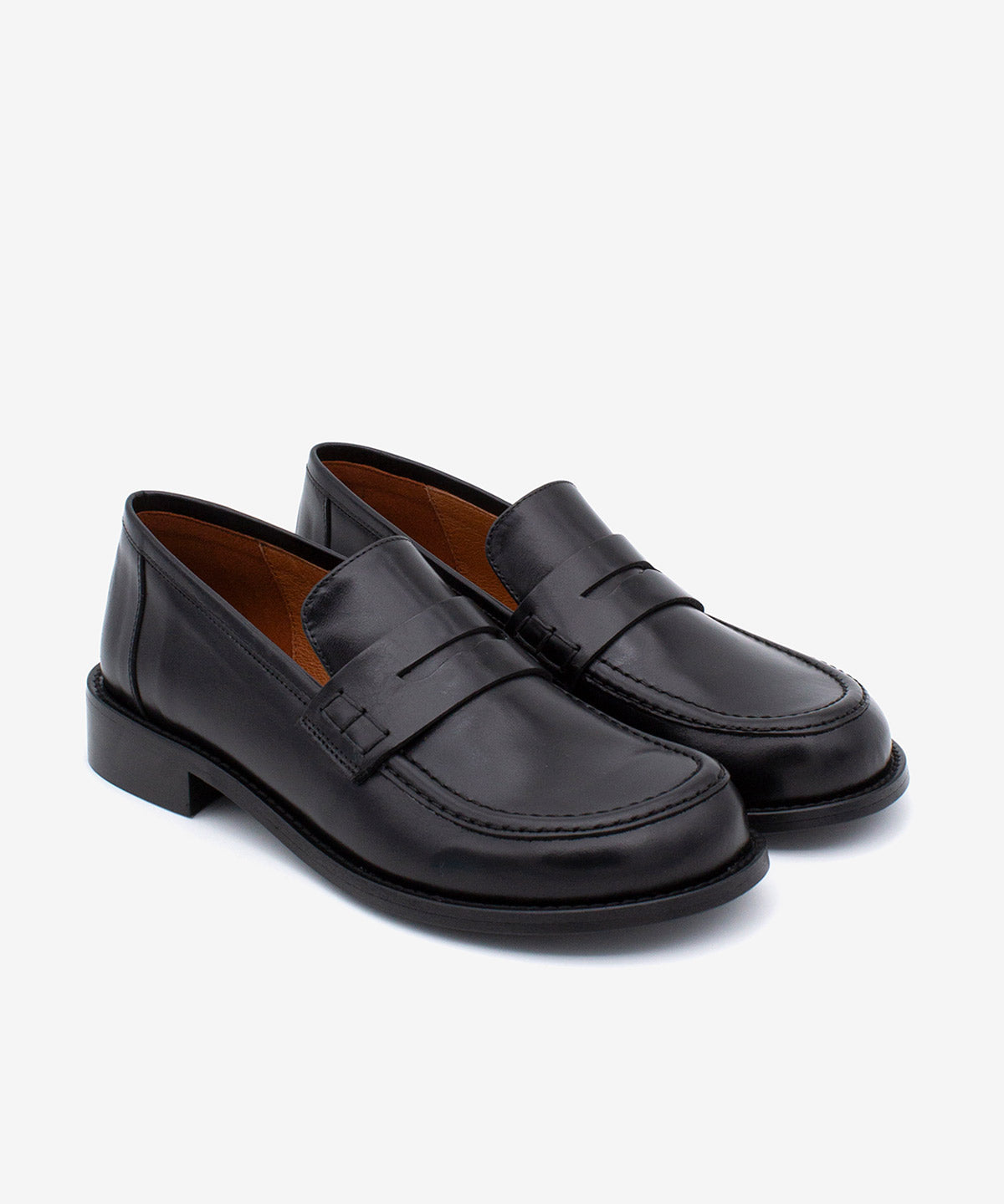 Mocasines planos de mujer de puntera redonda con tacon bajo de piel lisa semibrillo, louisa - Ángel Alarcón - Negro Negro-5