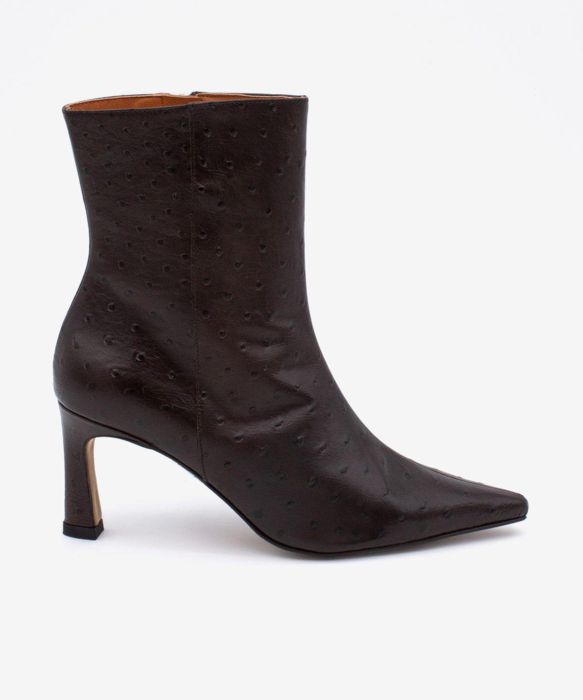 Botines básicos de mujer de tacón fino elegante de piel print avestruz, aviana - Ángel Alarcón - Marrón oscuro Marrón oscuro-1