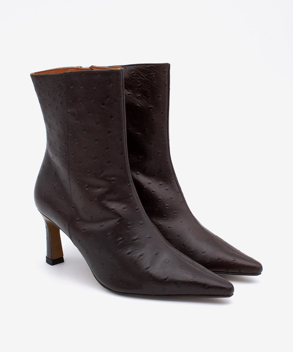 Botines básicos de mujer de tacón fino elegante de piel print avestruz, aviana - Ángel Alarcón - Marrón oscuro Marrón oscuro-3