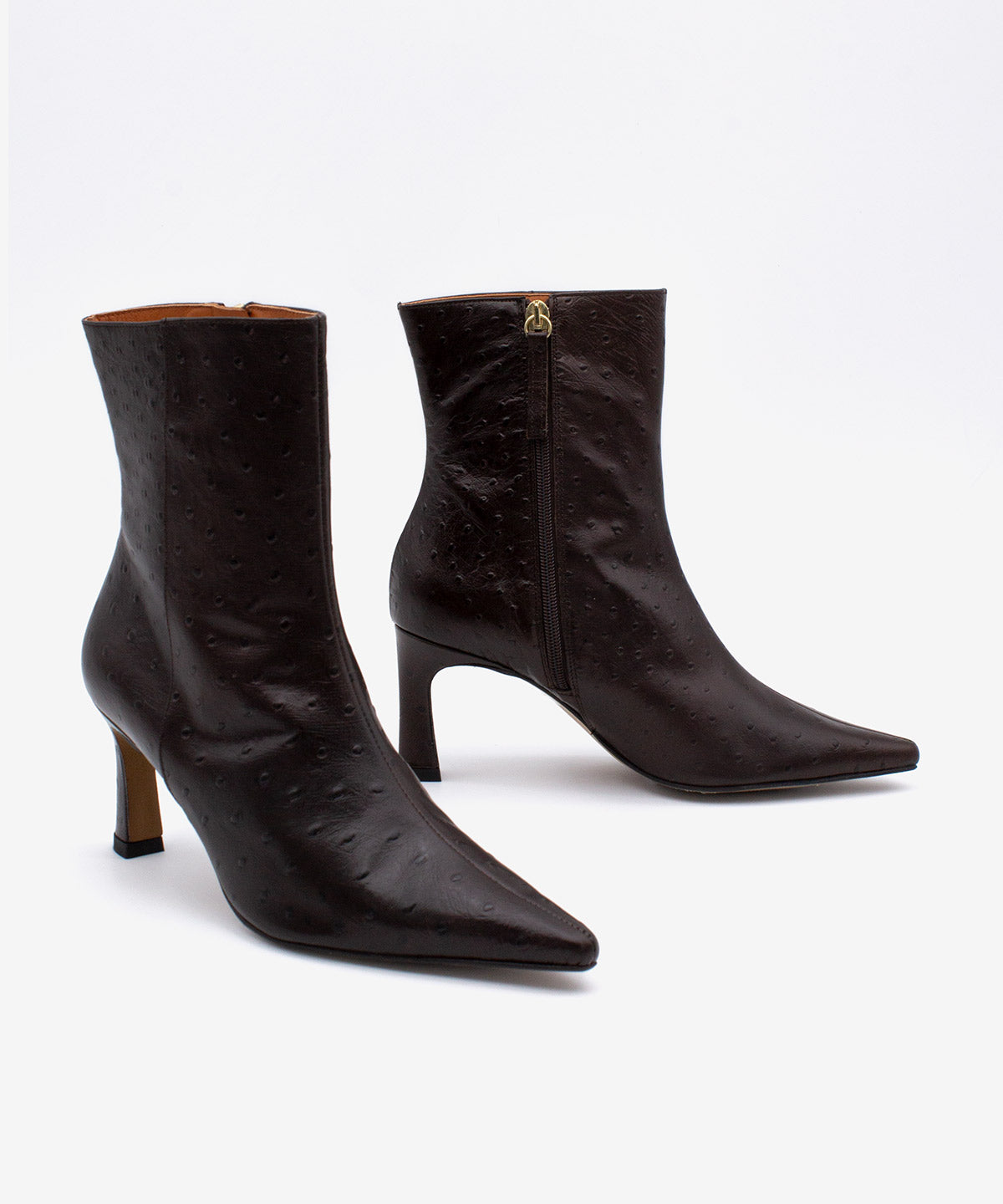 Botines básicos de mujer de tacón fino elegante de piel print avestruz, aviana - Ángel Alarcón - Marrón oscuro Marrón oscuro-6