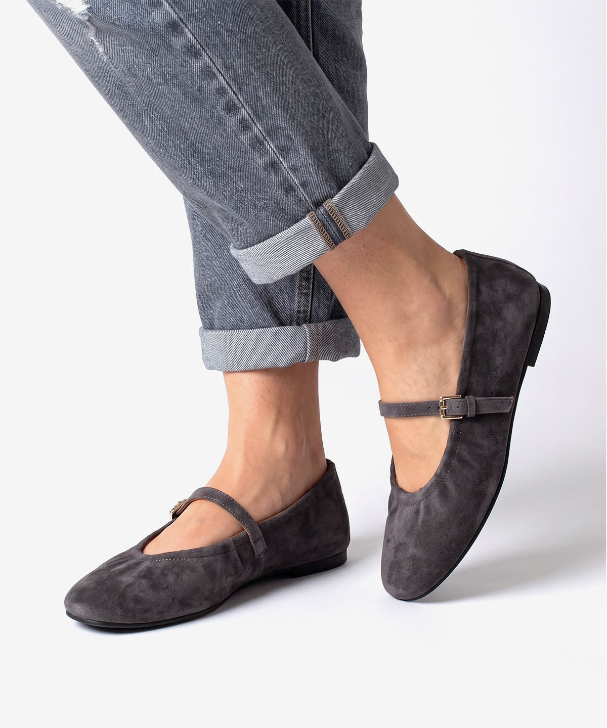 Merceditas planas de mujer cómodas que se adaptan al pie de ante, jenna - Ángel Alarcón - Gris marengo Gris marengo-3