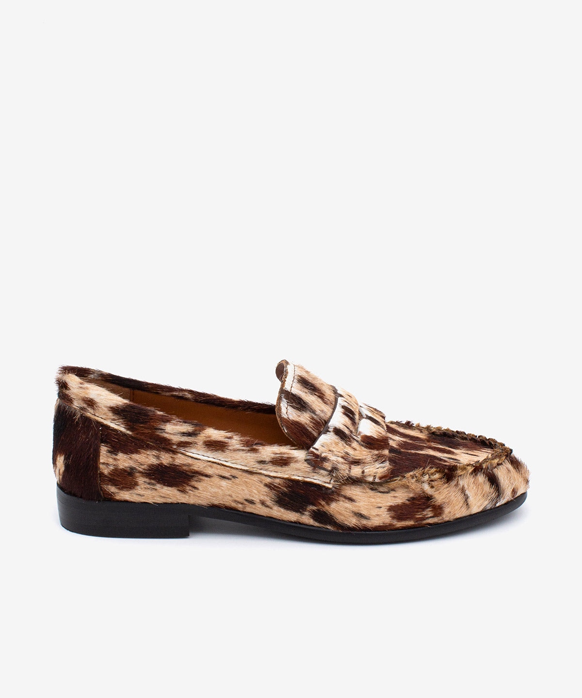 Mocasines planos de mujer de puntera redonda con suela rubber de pelo print, daphne - Ángel Alarcón - Marrón oscuro Marrón oscuro-1