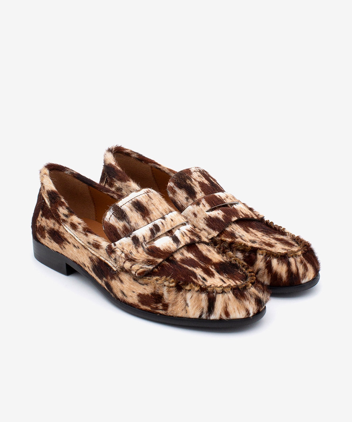 Mocasines planos de mujer de puntera redonda con suela rubber de pelo print, daphne - Ángel Alarcón - Marrón oscuro Marrón oscuro-5