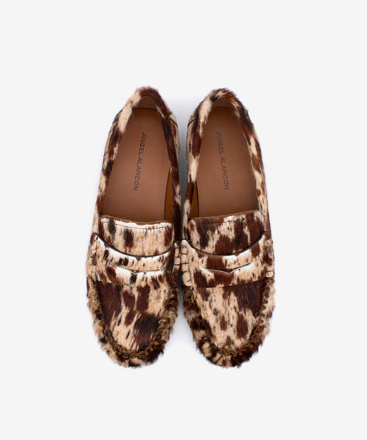 Mocasines planos de mujer de puntera redonda con suela rubber de pelo print, daphne - Ángel Alarcón - Marrón oscuro Marrón oscuro-6