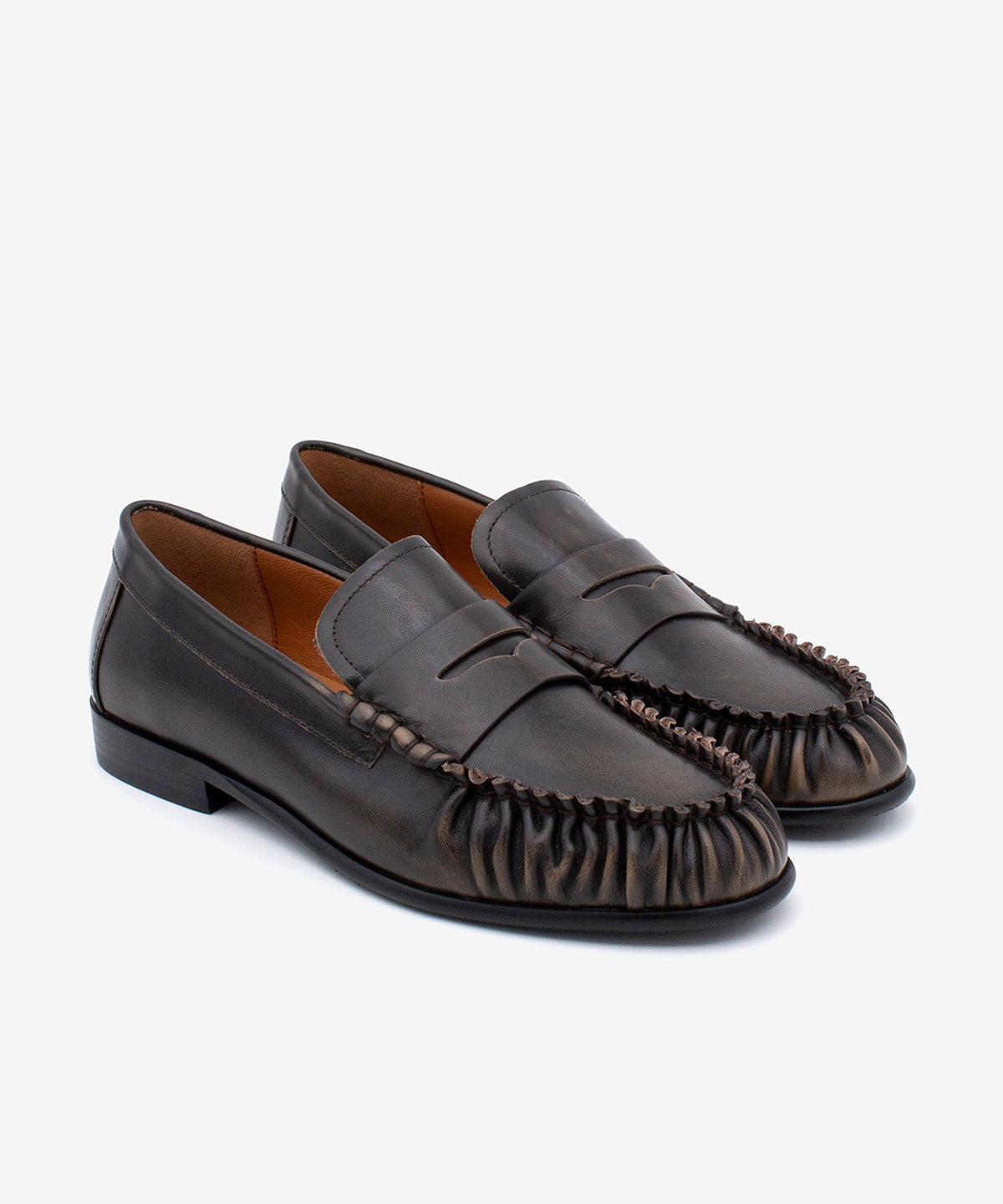 Mocasines planos de mujer de puntera redonda con suela rubber de piel cepillada vac, daphne - Ángel Alarcón - Marrón oscuro Marrón oscuro-4