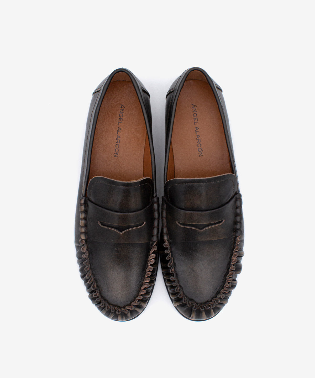 Mocasines planos de mujer de puntera redonda con suela rubber de piel cepillada vac, daphne - Ángel Alarcón - Marrón oscuro Marrón oscuro-5