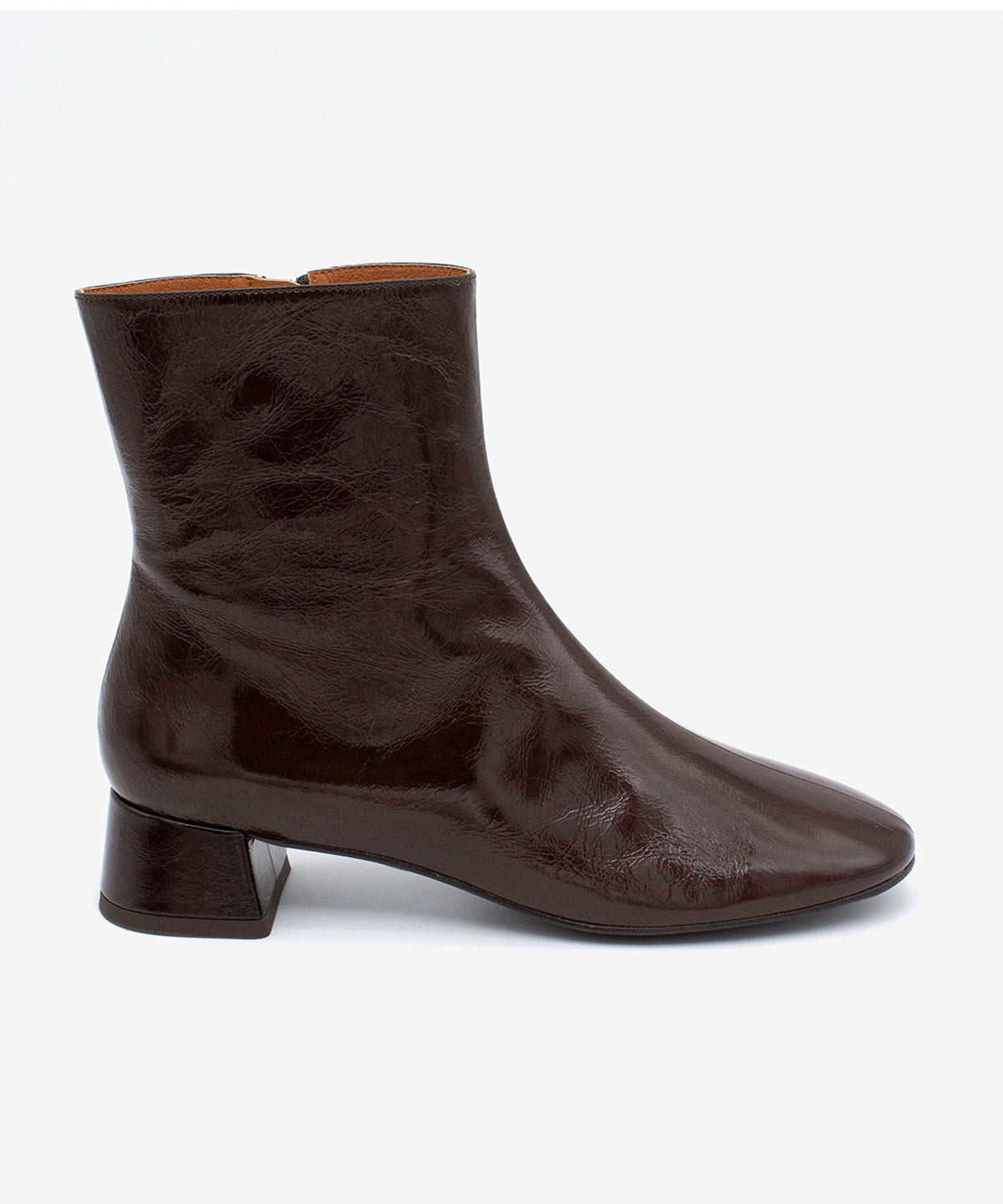 Botines básicos de mujer de tacón bajo ancho cómodo de piel brillan textu., tamara - Ángel Alarcón - Marrón oscuro Marrón oscuro-1