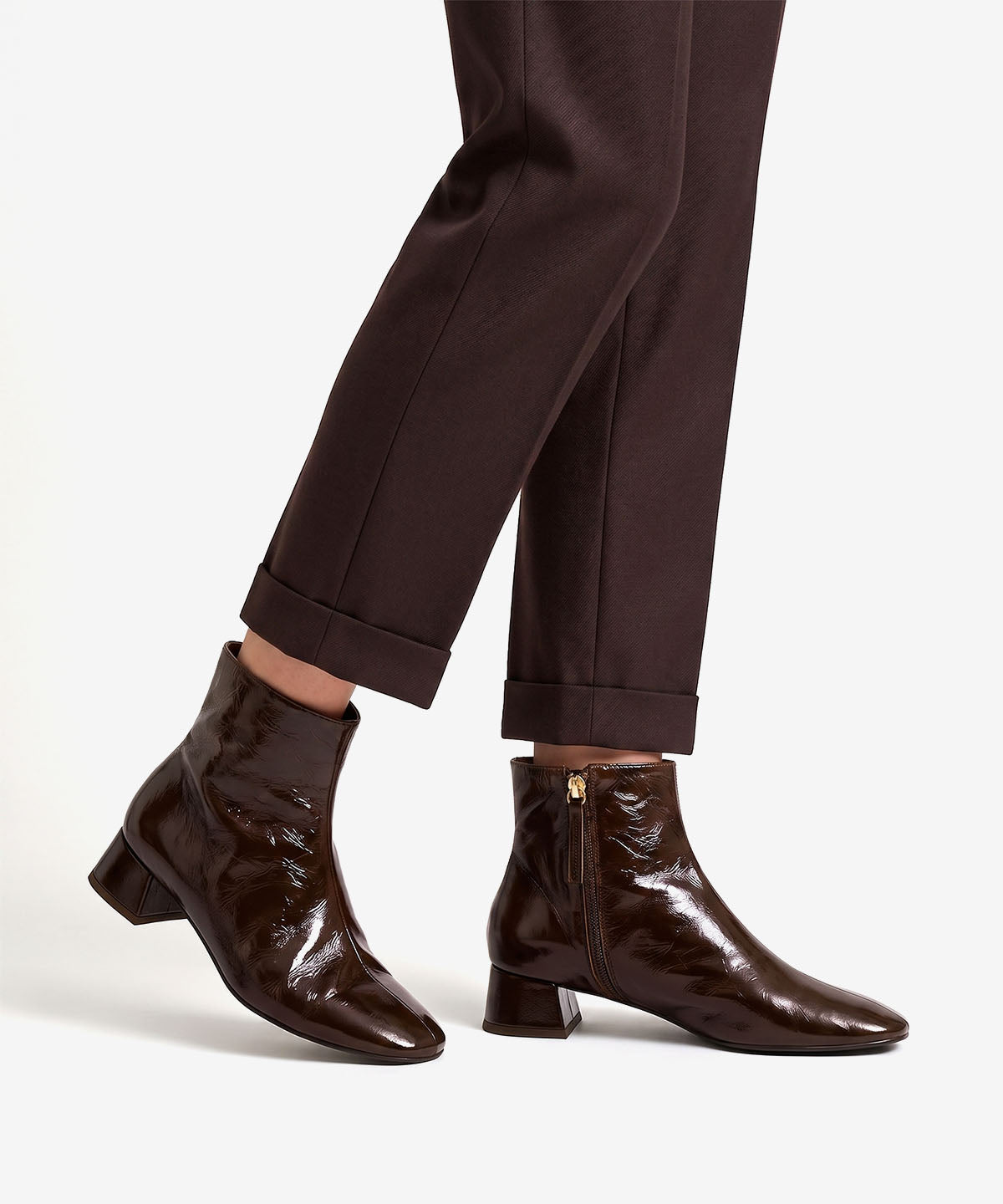 Botines básicos de mujer de tacón bajo ancho cómodo de piel brillan textu., tamara - Ángel Alarcón - Marrón oscuro Marrón oscuro-2