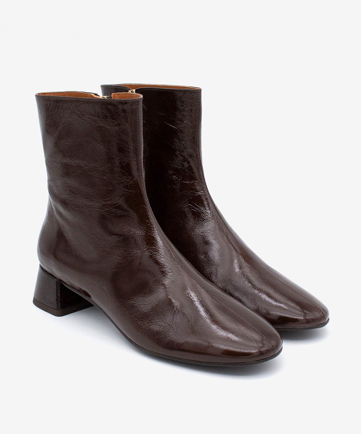 Botines básicos de mujer de tacón bajo ancho cómodo de piel brillan textu., tamara - Ángel Alarcón - Marrón oscuro Marrón oscuro-3
