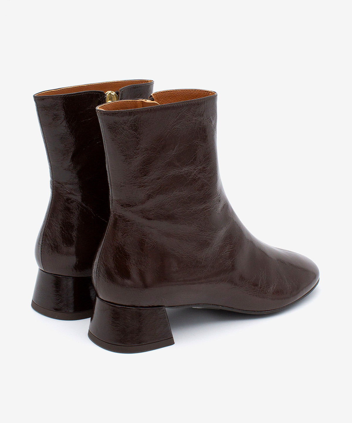 Botines básicos de mujer de tacón bajo ancho cómodo de piel brillan textu., tamara - Ángel Alarcón - Marrón oscuro Marrón oscuro-4