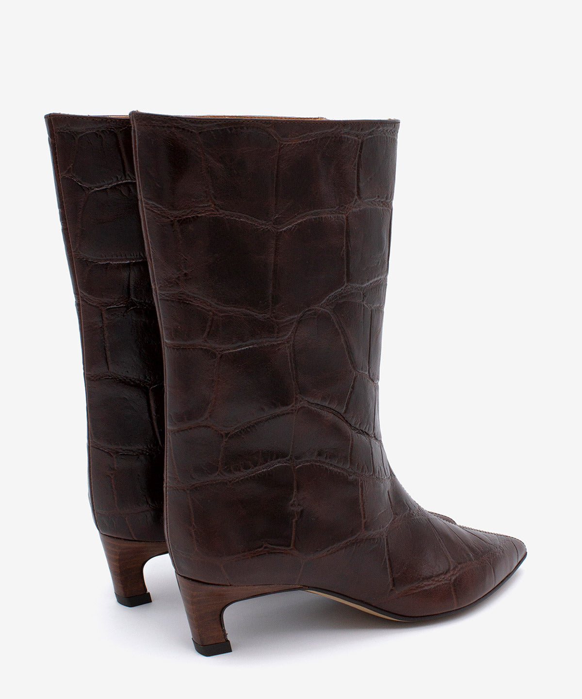 Botas básicas de mujer de tipo gaucha de caña baja y tacón cómodo de piel print croco, elisha - Ángel Alarcón - Marrón oscuro Marrón oscuro-4