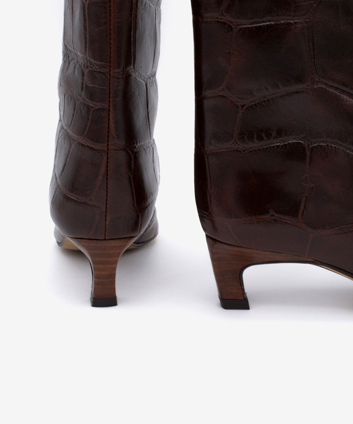 Botas básicas de mujer de tipo gaucha de caña baja y tacón cómodo de piel print croco, elisha - Ángel Alarcón - Marrón oscuro Marrón oscuro-5