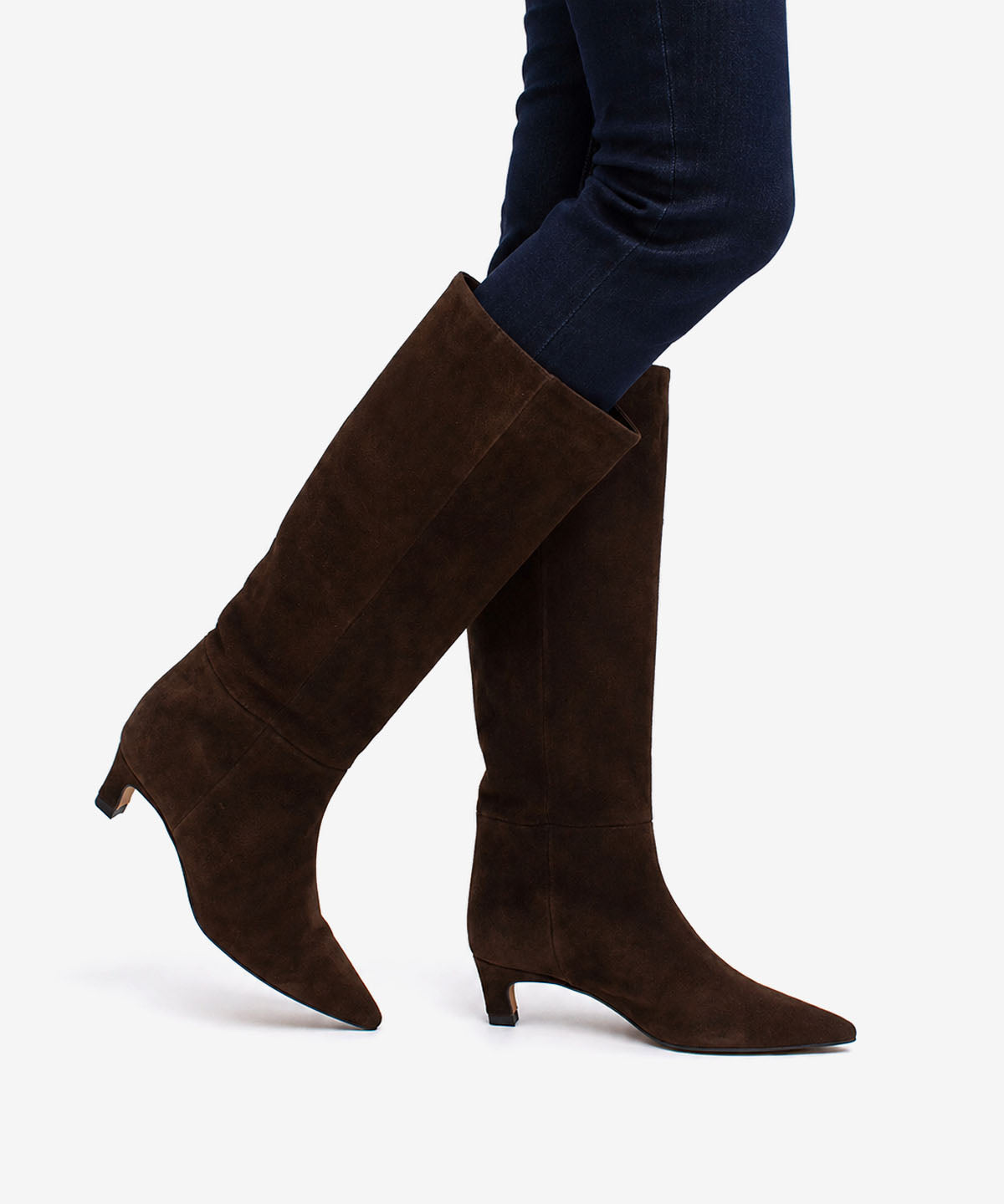 Botas básicas de mujer de tipo gaucha moderna de tacón bajo de serraje, gaelle - Ángel Alarcón - Marrón oscuro Marrón oscuro-2