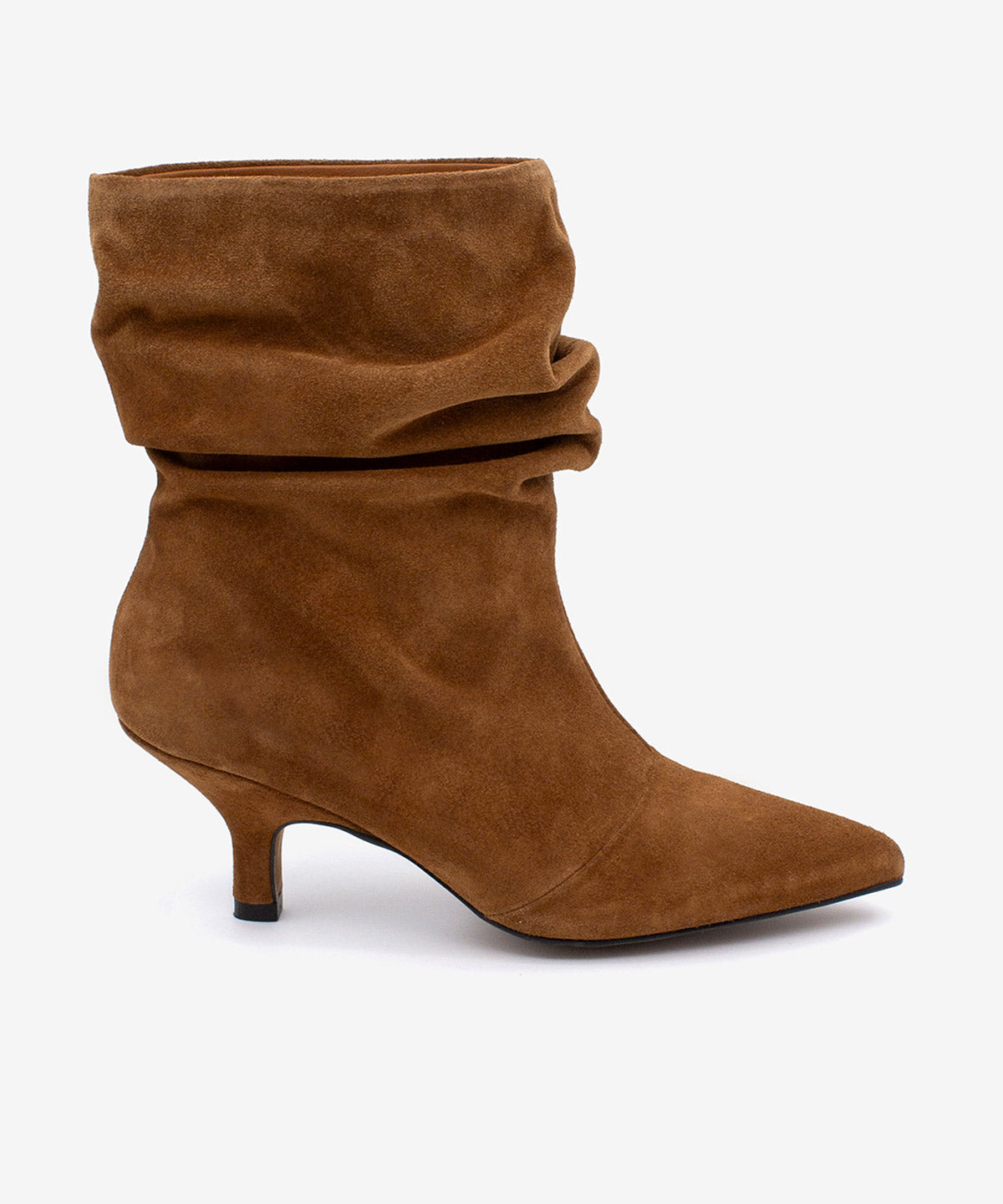 Botines básicos de mujer de tacón fino y caña fruncida de serraje, lisette - Ángel Alarcón - Marrón Marrón-1