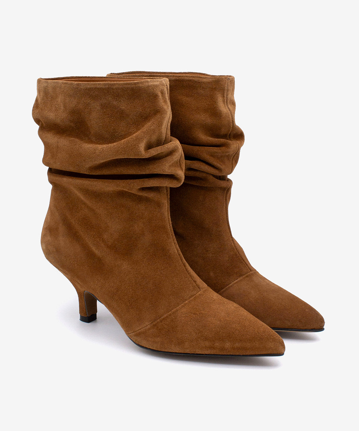 Botines básicos de mujer de tacón fino y caña fruncida de serraje, lisette - Ángel Alarcón - Marrón Marrón-4