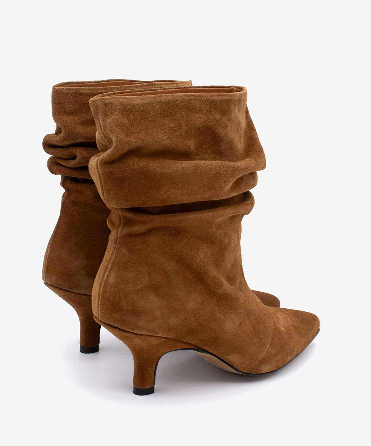 Botines básicos de mujer de tacón fino y caña fruncida de serraje, lisette - Ángel Alarcón - Marrón Marrón-5