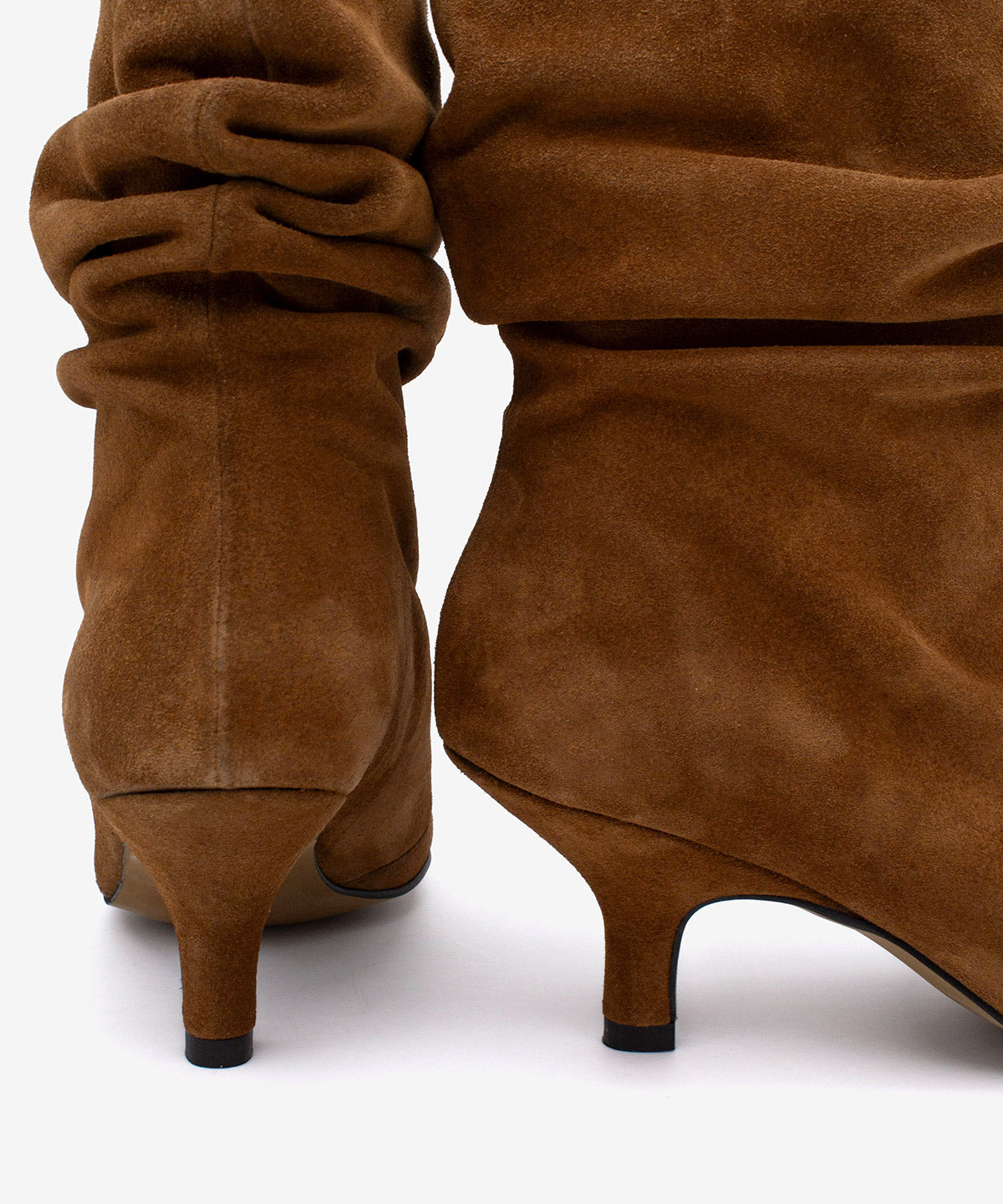 Botines básicos de mujer de tacón fino y caña fruncida de serraje, lisette - Ángel Alarcón - Marrón Marrón-3