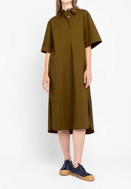 Imagen 0 de Vestido midi manga francesa ancha y cuello camisa