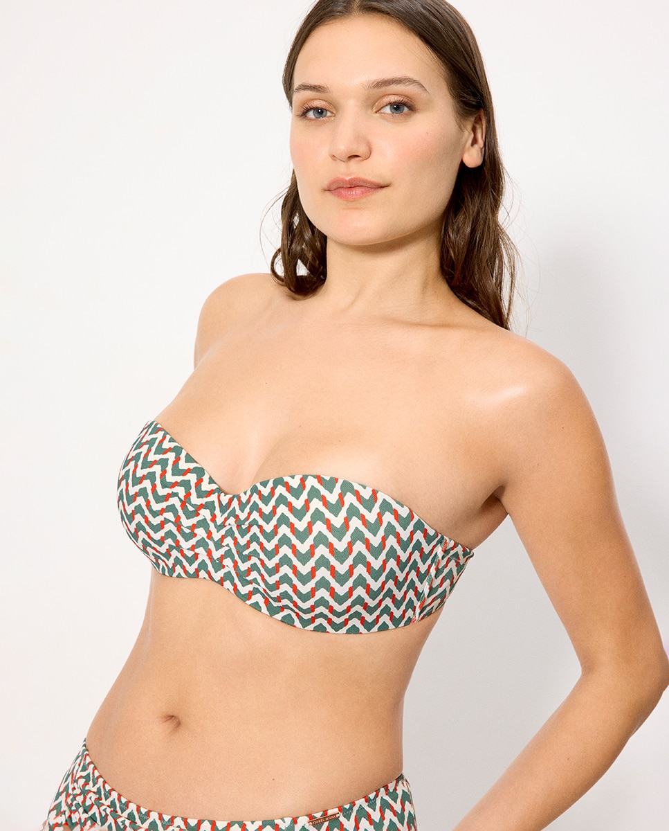 Tops de bikini bandeau micropiqué estampado coral en copas c y d - Ysabel Mora - Verde Verde-3