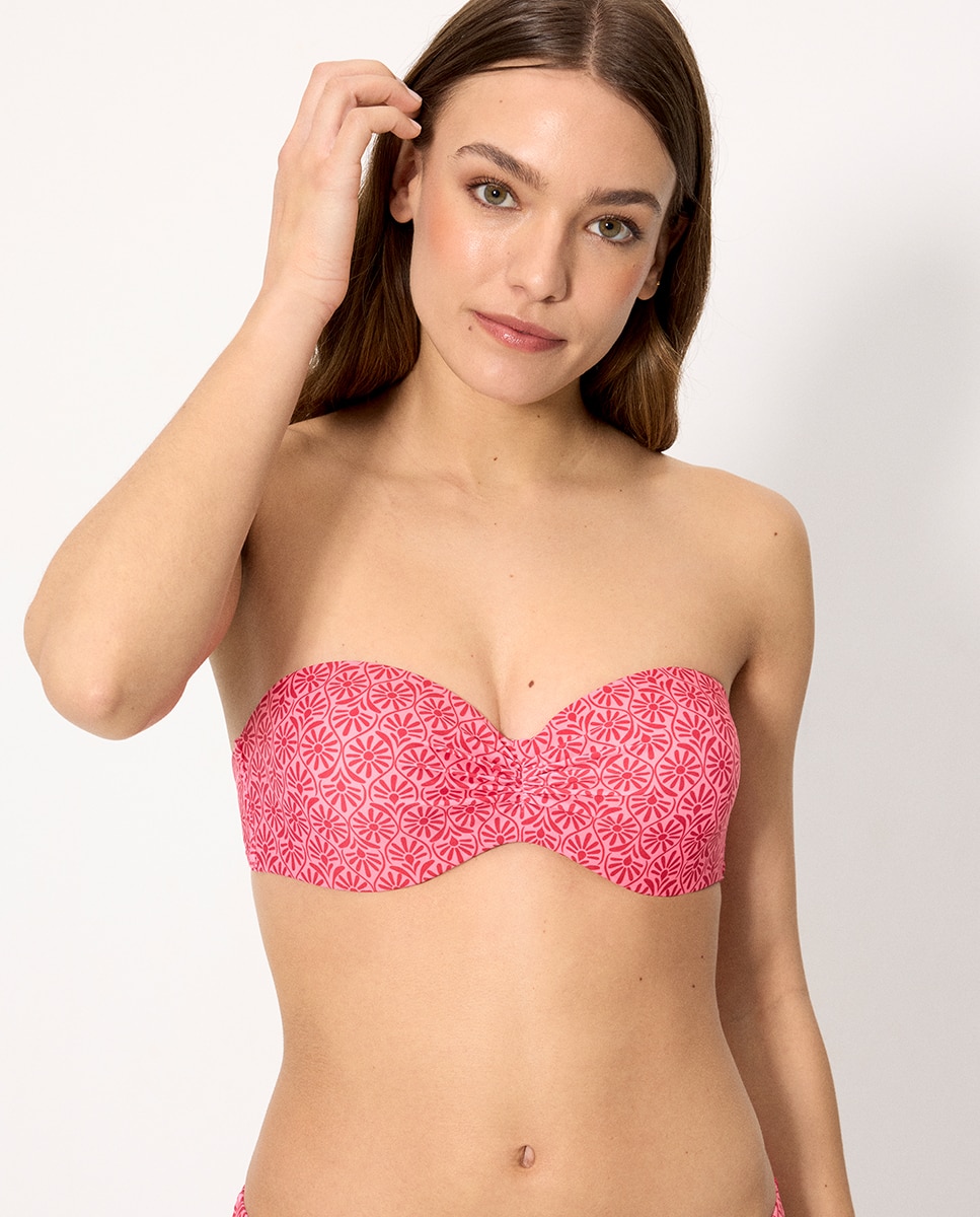 Ysabel Mora - Tops de bikini bandeau push-up estampado de flores y en copa b.