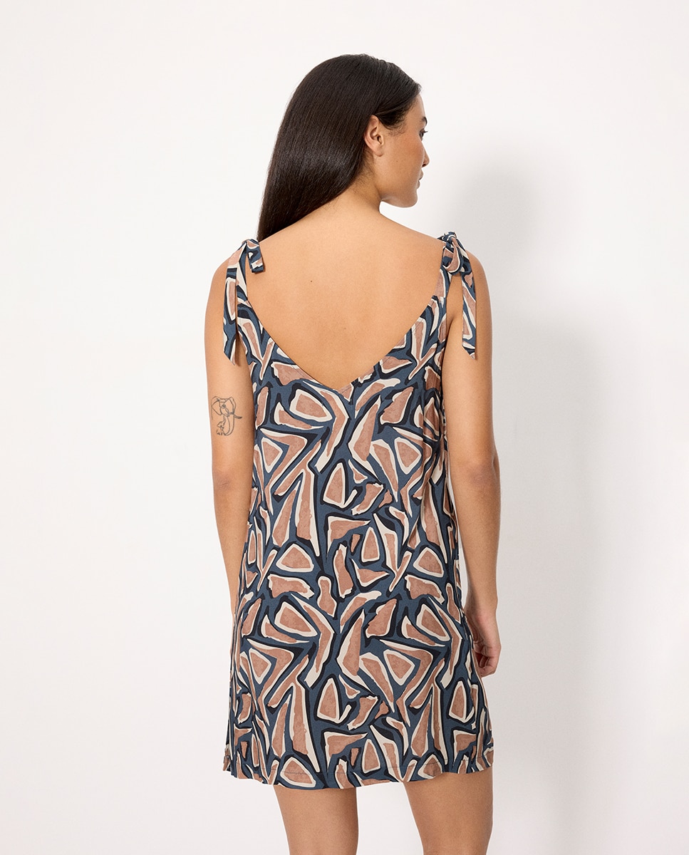 Ysabel Mora - Vestidos de playa corto tirantes anudado estampado.