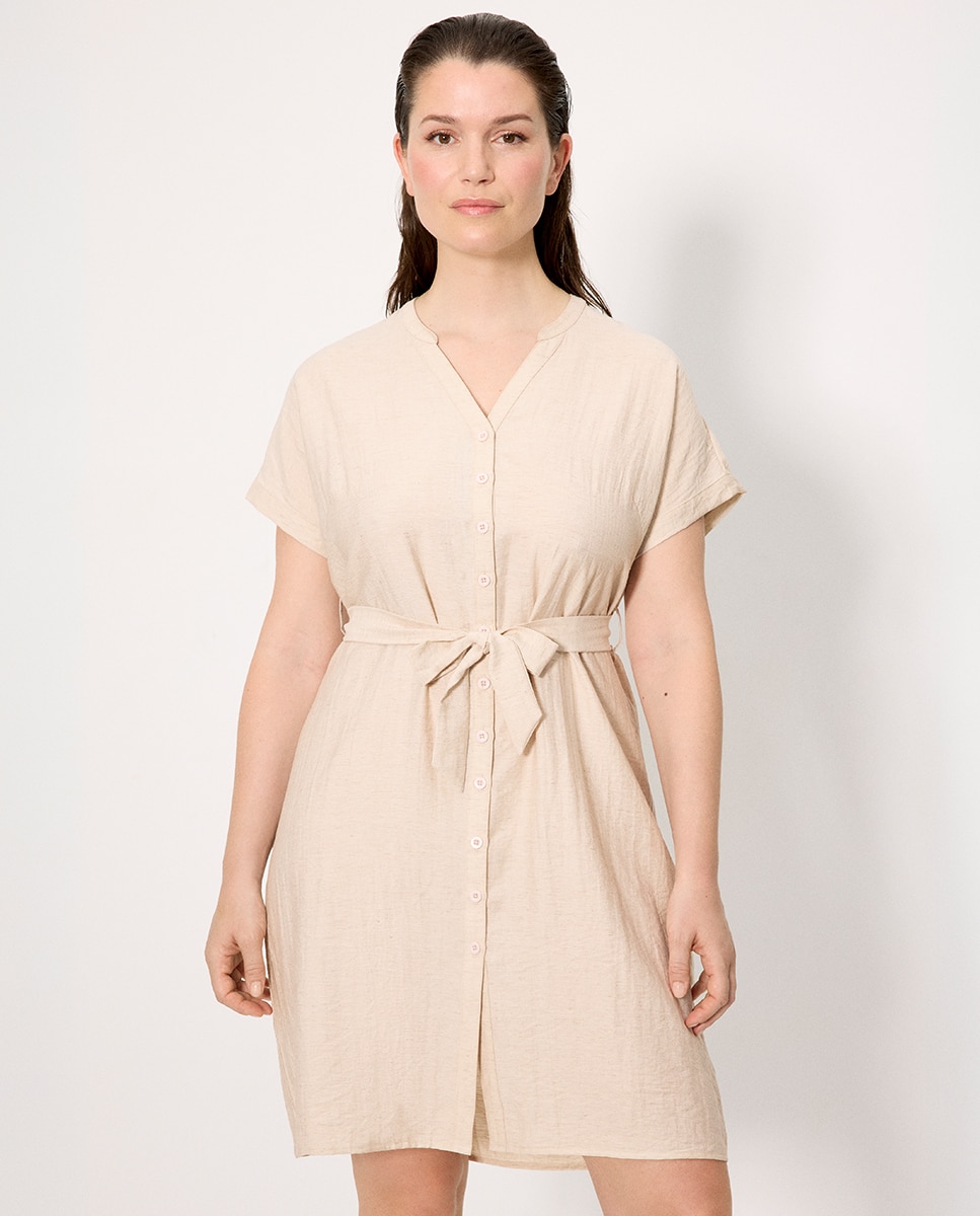 Ysabel Mora - Vestidos de playa camisero manga corta con lino.