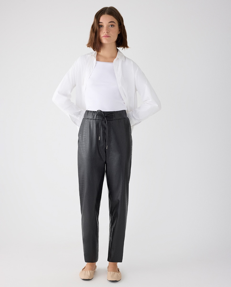 Pantalón de tiro alto efecto piel - Ysabel Mora - Negro Negro-2