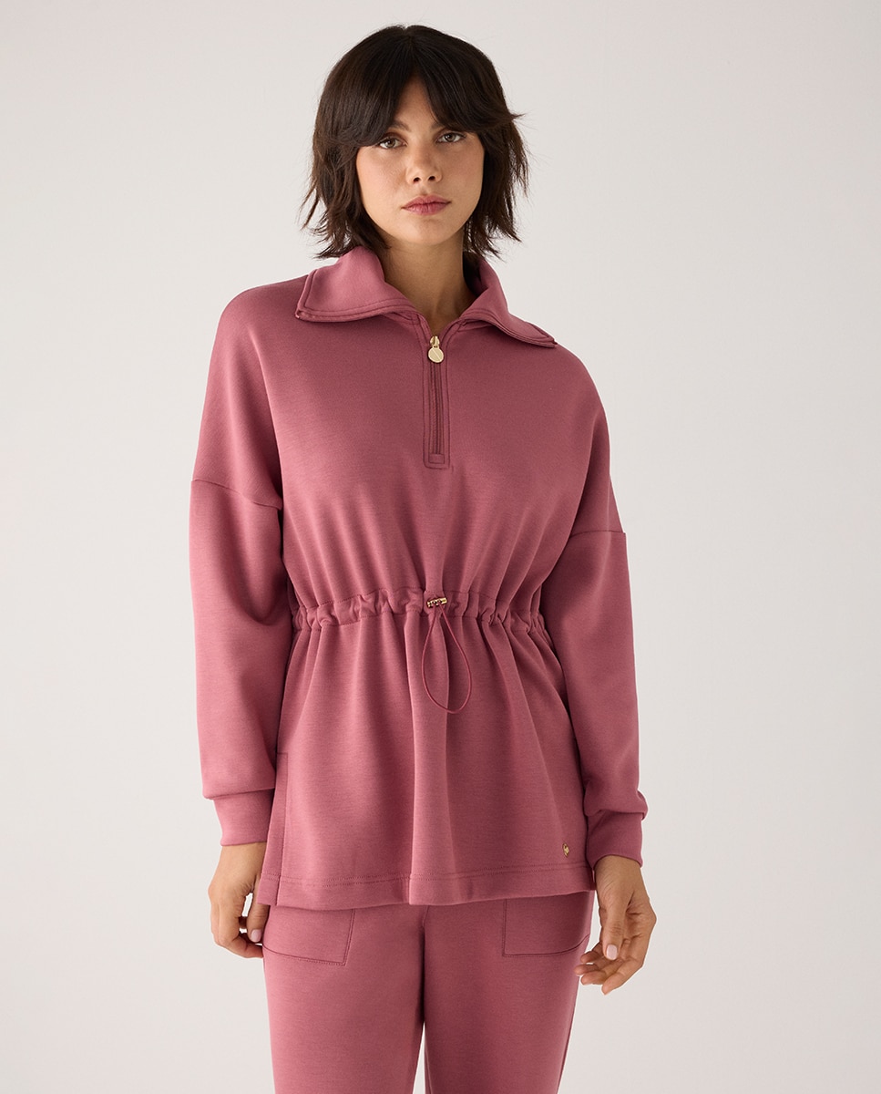 Sudadera larga afelpada con cremallera y cintura ajustable - Ysabel Mora - Rosa Rosa-1