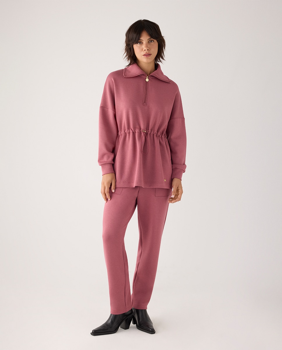 Sudadera larga afelpada con cremallera y cintura ajustable - Ysabel Mora - Rosa Rosa-2