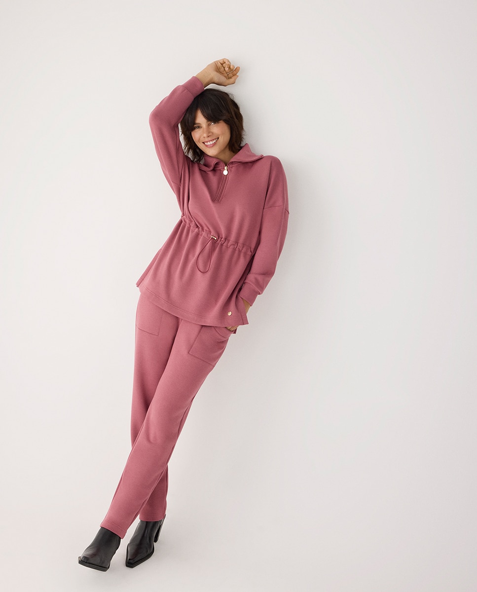 Sudadera larga afelpada con cremallera y cintura ajustable - Ysabel Mora - Rosa Rosa-7
