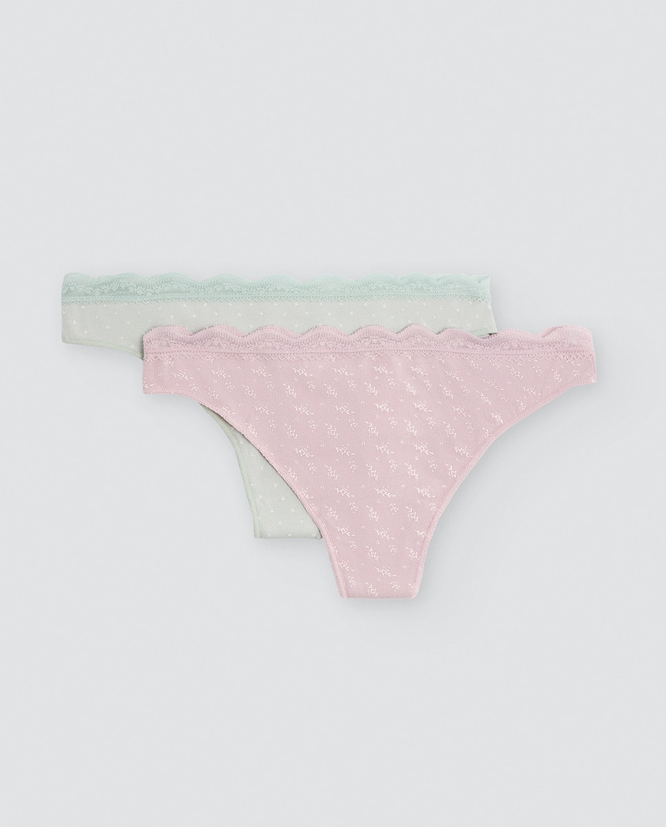 Pack de 2 tangas estampados algodón con ribete de encaje - Ysabel Mora - Multicolor Multicolor-1