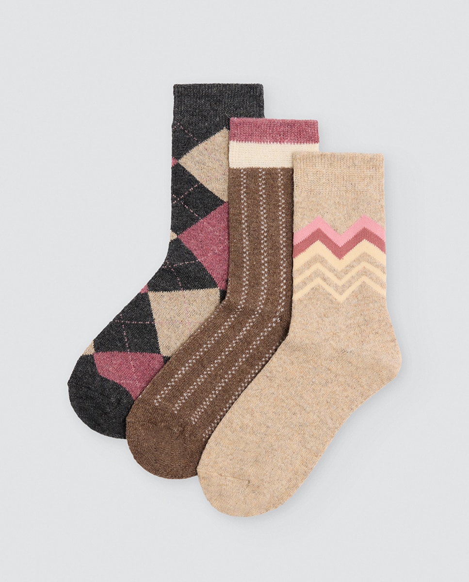 Imagen 1 de Pack de 3 calcetines mujer de lana con diseño geométrico - Ysabel Mora - Multicolor Multicolor