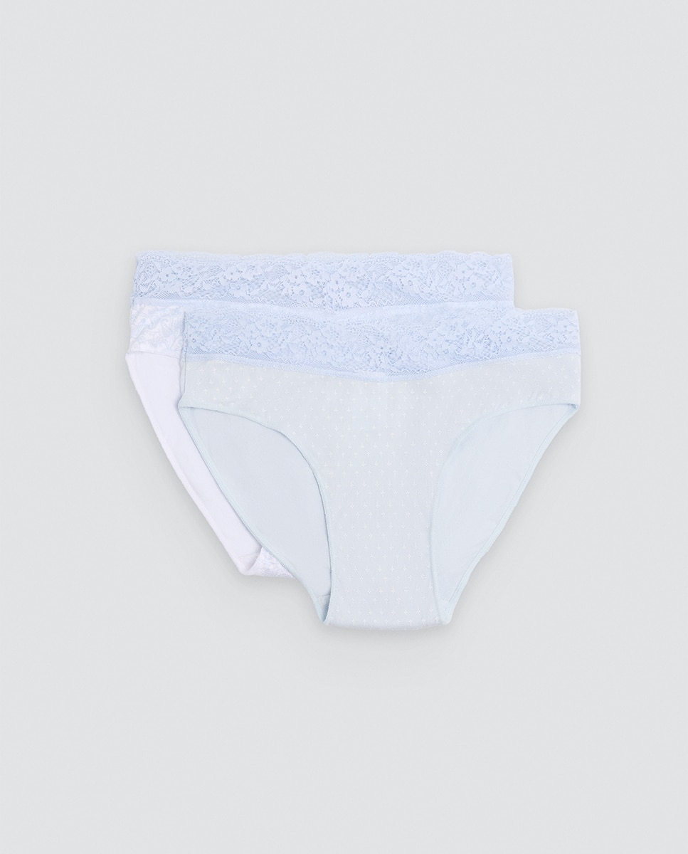 Pack de 2 bragas midi algodón estampadas con ribete de encaje - Ysabel Mora - Multicolor Multicolor-1