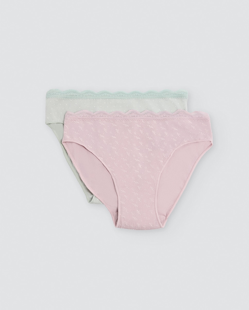 Pack de 2 bragas de algodón midi con ribete de encaje - Ysabel Mora - Multicolor Multicolor-1