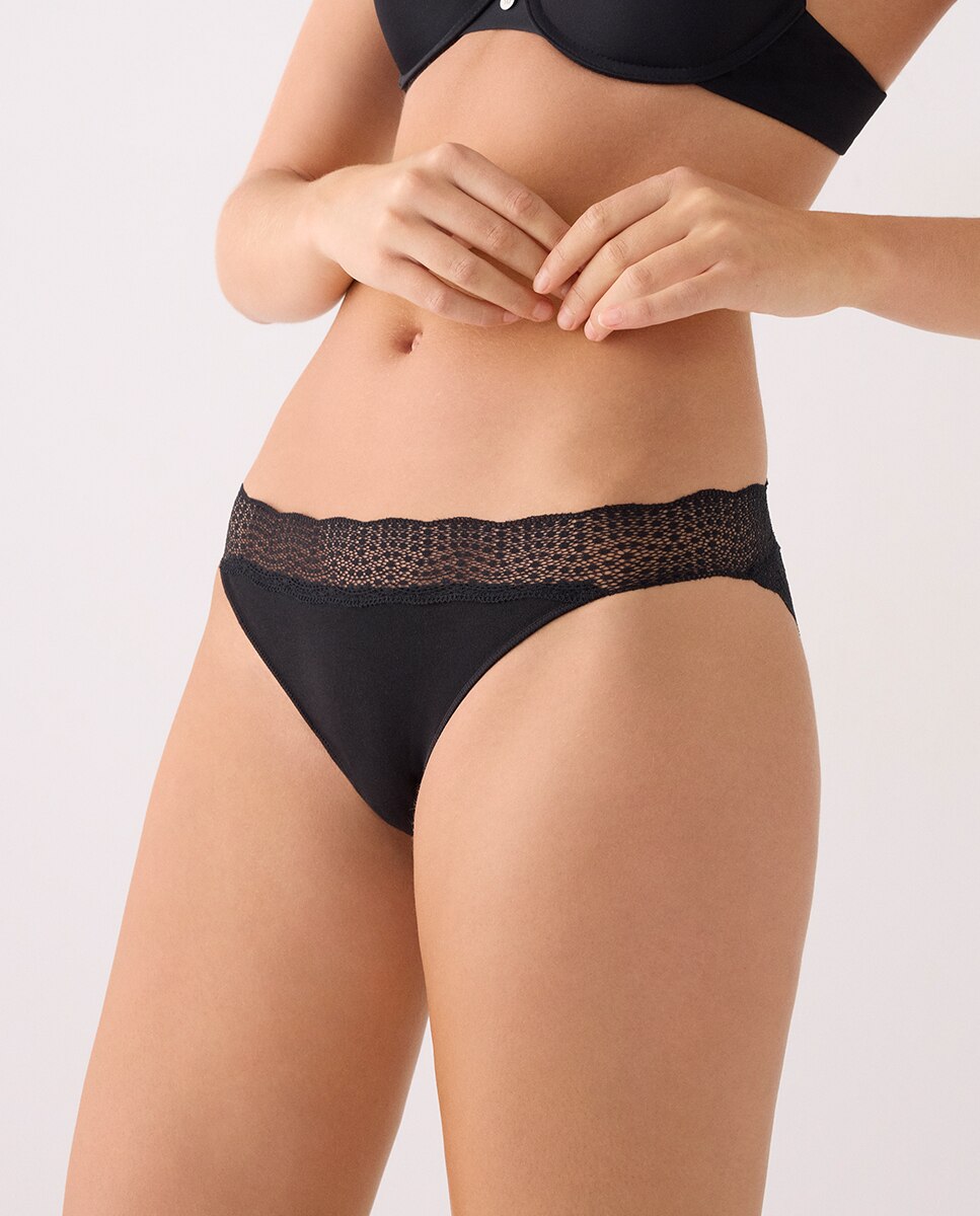 Braga mini de algodón con ribete de encaje - Ysabel Mora - Negro Negro-3