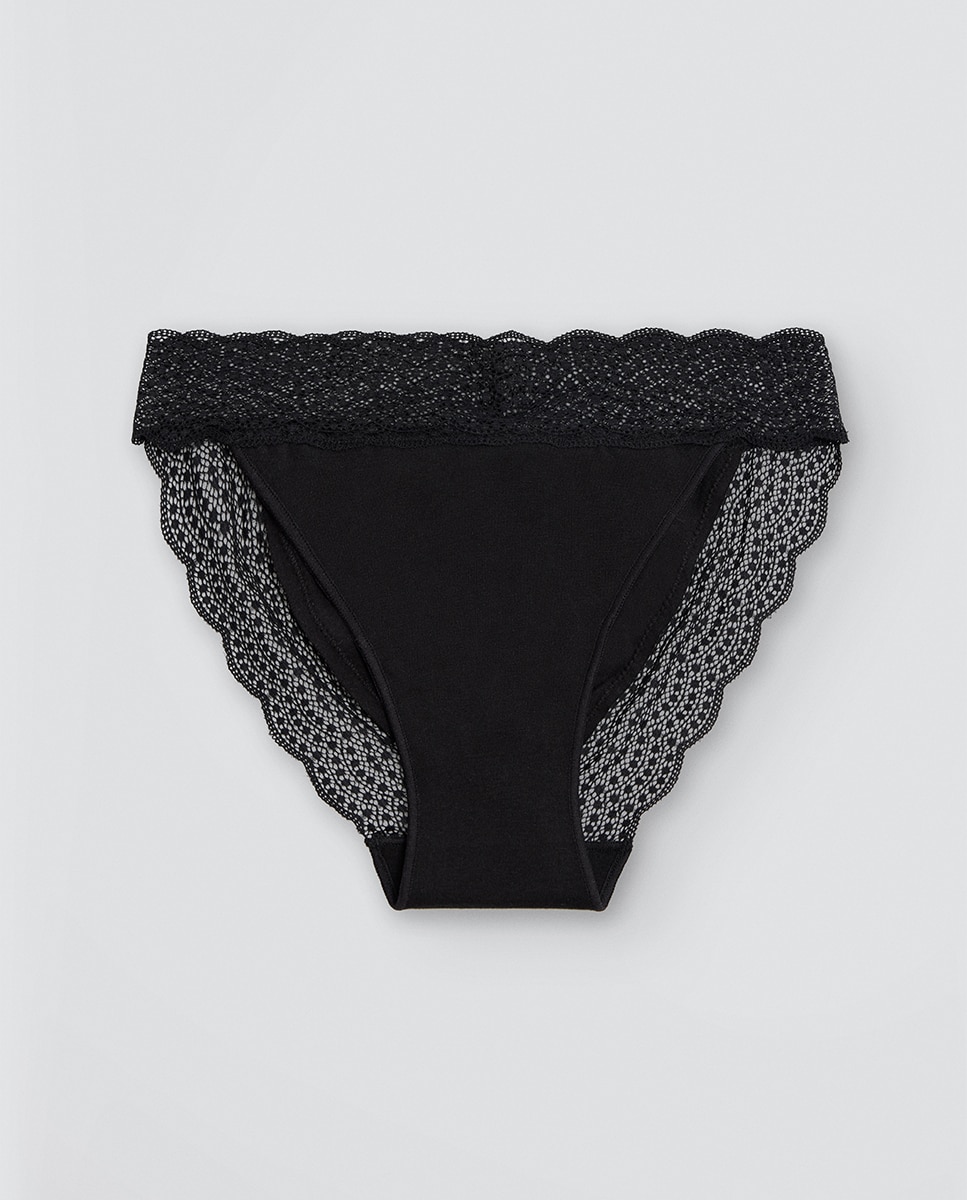 Braga mini de algodón con ribete de encaje - Ysabel Mora - Negro Negro-5