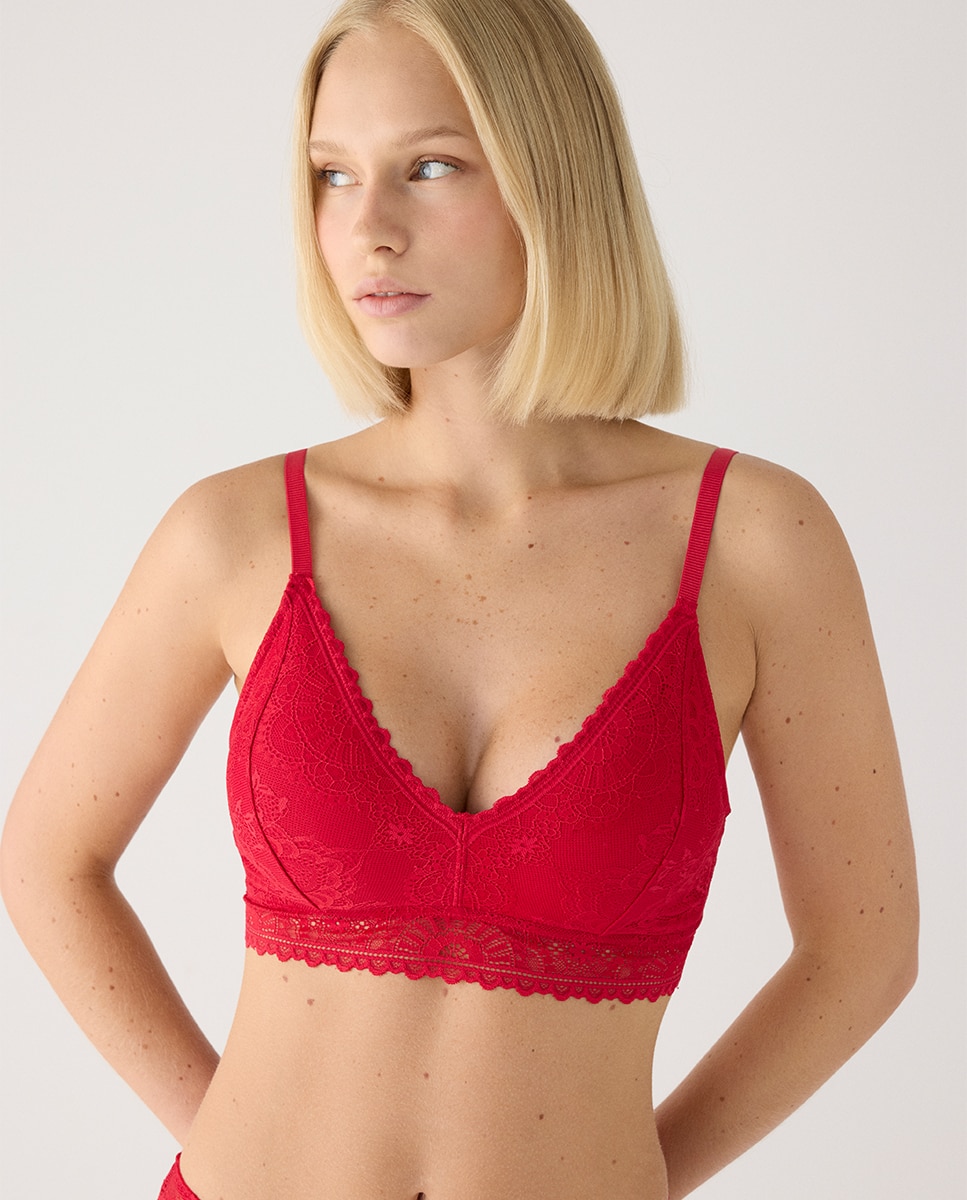 Sujetador bralette sin aro con relleno encaje| paula echevarría - Ysabel Mora - Rojo Rojo-1