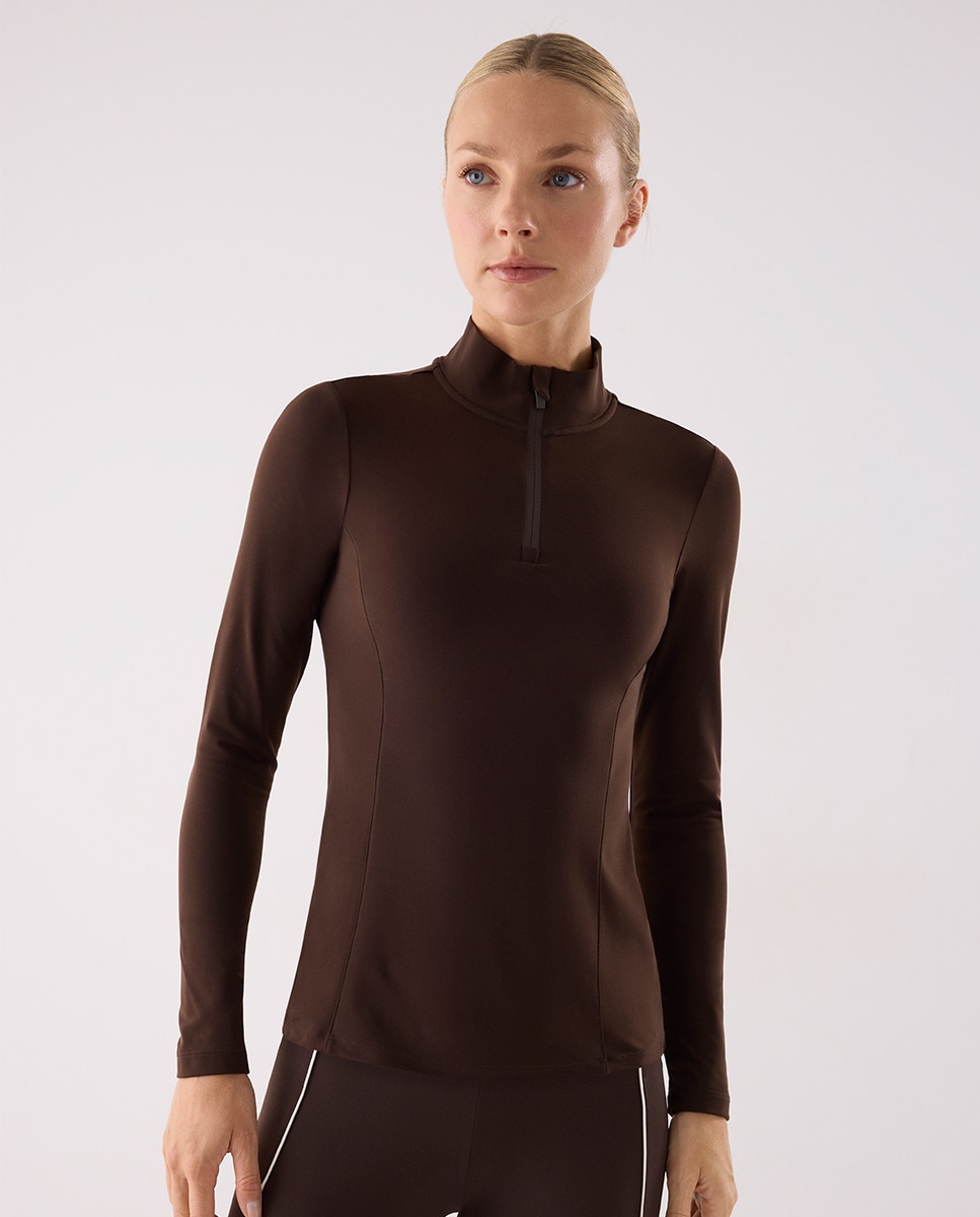 Camiseta deportiva manga larga con interior afelpado - Ysabel Mora - Marrón chocolate Marrón chocolate-1