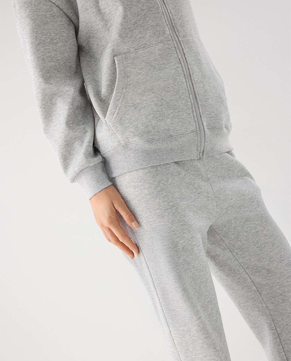 Conjunto de chándal deportivo afelpado chaqueta y pantalón recto - Ysabel Mora - Gris claro Gris claro-4