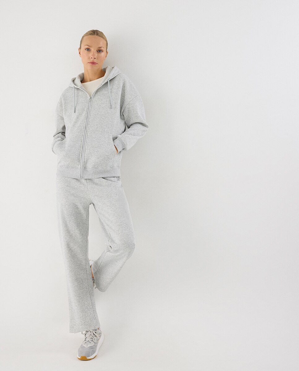 Conjunto de chándal deportivo afelpado chaqueta y pantalón recto - Ysabel Mora - Gris claro Gris claro-5
