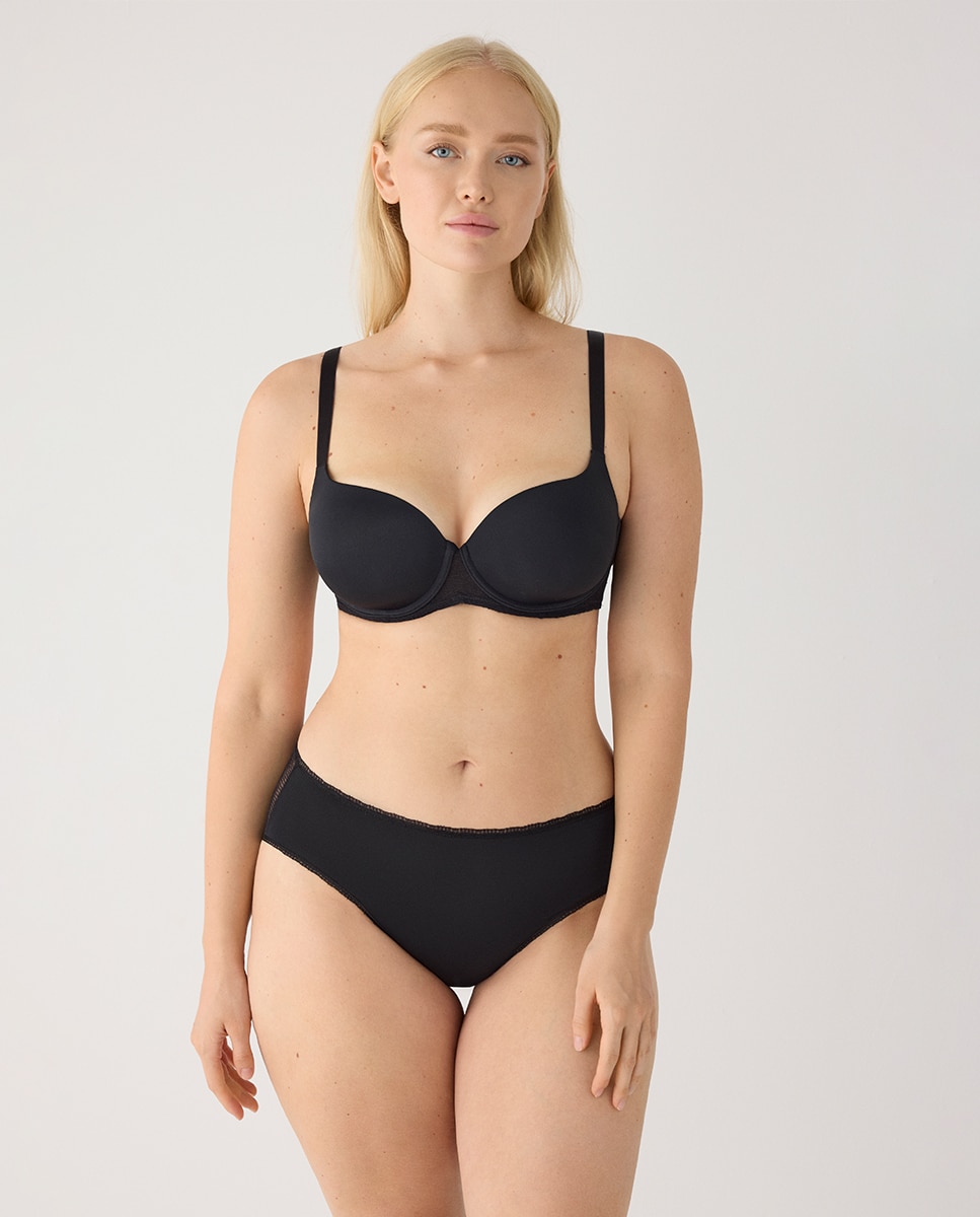 Conjunto sujetador capacidad con aro con relleno y braga midi textura - Ysabel Mora - Negro Negro-1